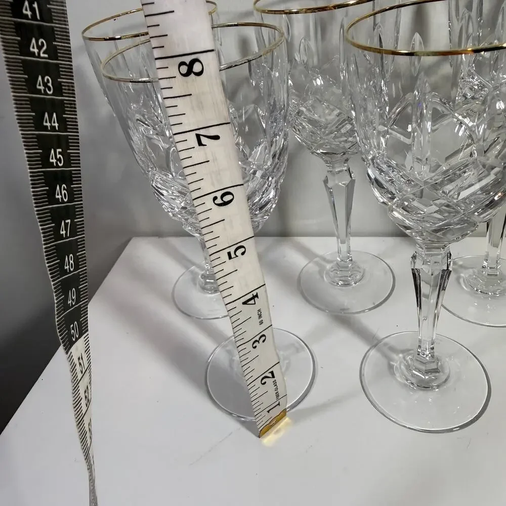 Marquis By Waterford Set of 5 Gold Rim Cut Crystal Chelsea Water Wine Goblet